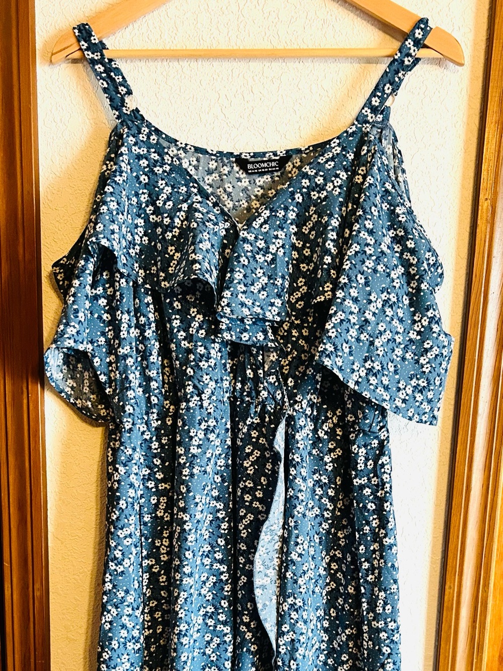 Kiyonna Blue Floral Maxi Dress with White Daisies